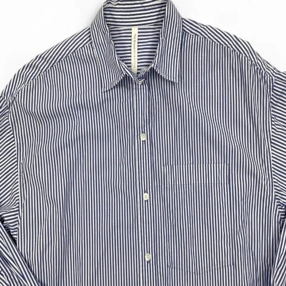 Group Babaton Aritzia Blue Pin Stripe Button Cotton Top Shirt Women's Small S - Picture 3 of 10